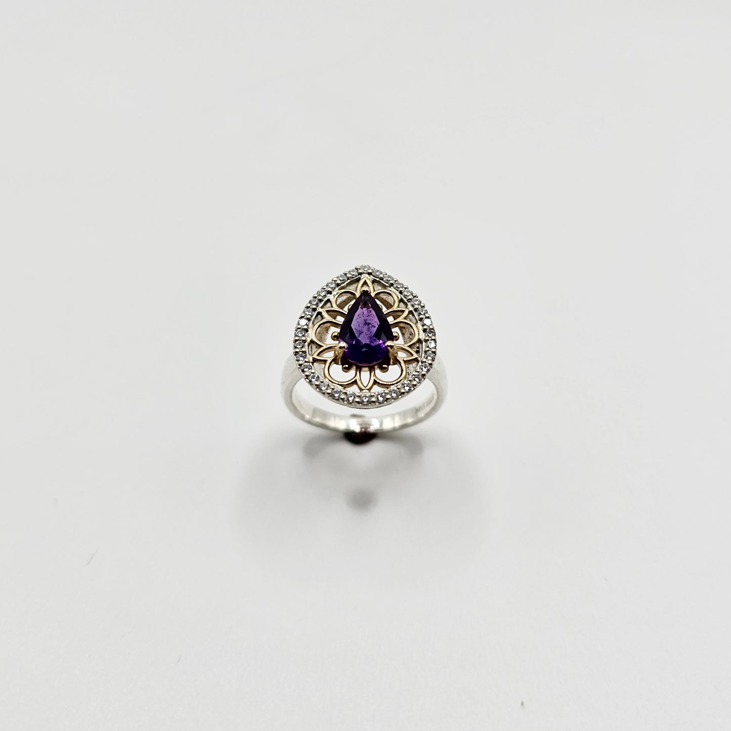 Amethyst halo ring