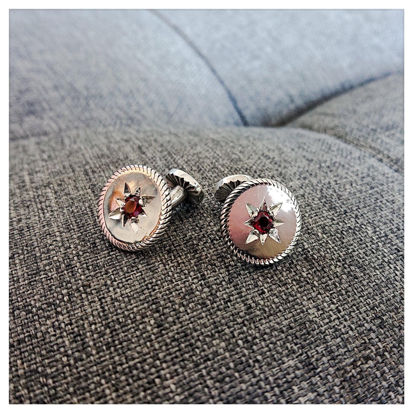 Custom Sterling Silver Cufflinks with 4mm Garnet